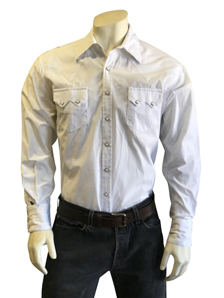 (image for) Men's Pima Cotton White Western Shirt with White Snaps