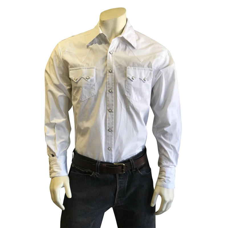 (image for) Men's Pima Cotton White Western Shirt with White Snaps