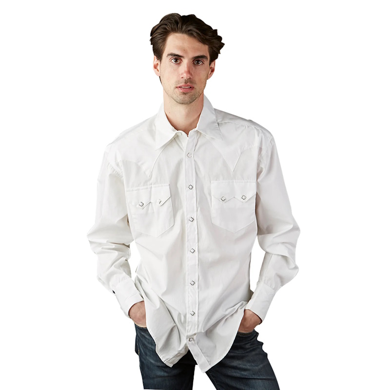 (image for) Men's Pima Cotton White Western Shirt with White Snaps