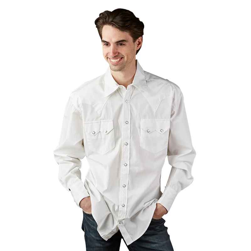 (image for) Men's Pima Cotton White Western Shirt with White Snaps