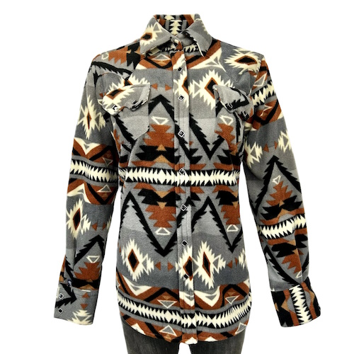 (image for) Native Pattern Fleece Western Shirt Grey & Brown