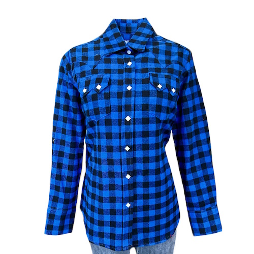 (image for) Plush Flannel Western Shirt Blue & Black Buffalo Check