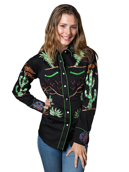 (image for) Women's Porter Wagoner Black Embroidered Western Shirt