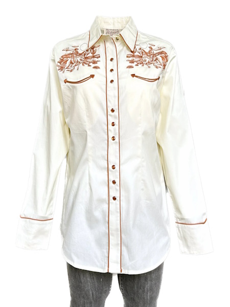 (image for) Women's Ivory Vintage Rider Western Embroidery Shirt