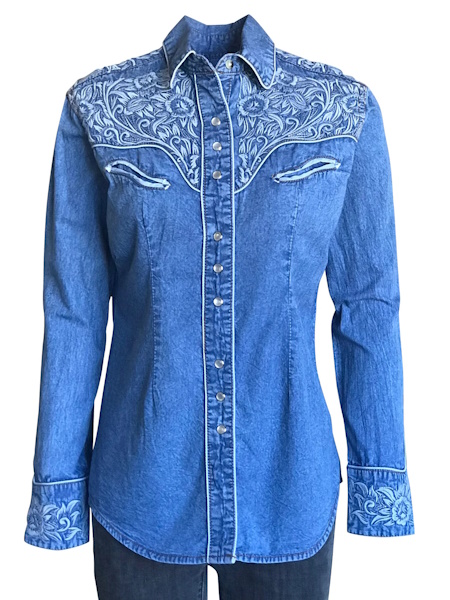 (image for) Women's Vintage Tooling Embroidery Denim Western Shirt