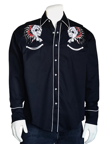 Men’s Chief Skulls Vintage Embroidered Western Shirt [6738BLK ...