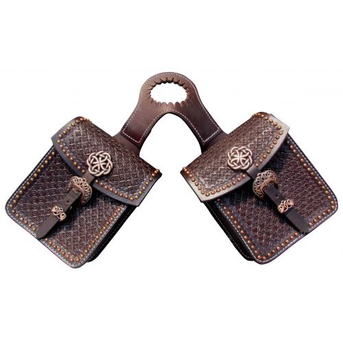 (image for) Saddle Horn Bags Waffle Tooled Leather with Copper Accents