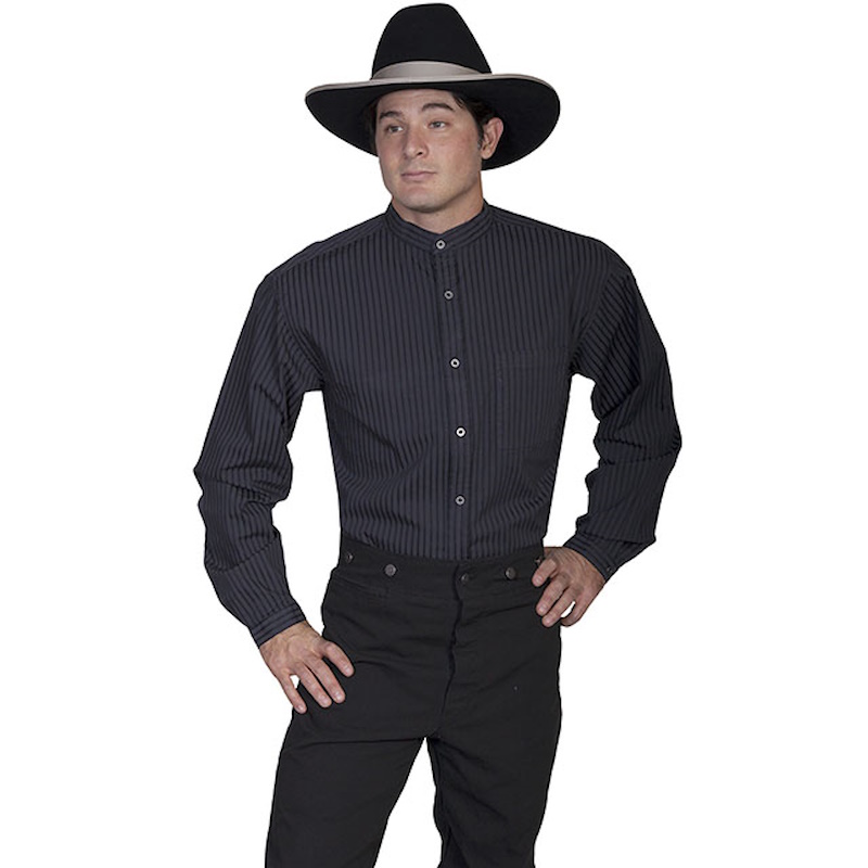 (image for) Two Tone Stripe Cotton Shirt Button Front with Band Collar