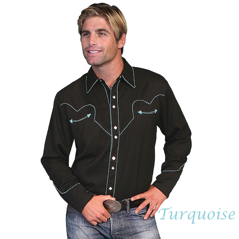 (image for) Solid Color Snap Front Western Shirt with Candy Cane Piping