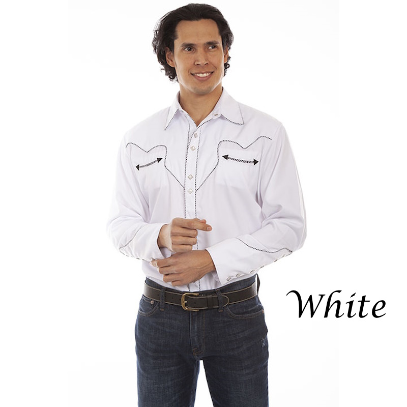 (image for) Solid Color Snap Front Western Shirt with Candy Cane Piping