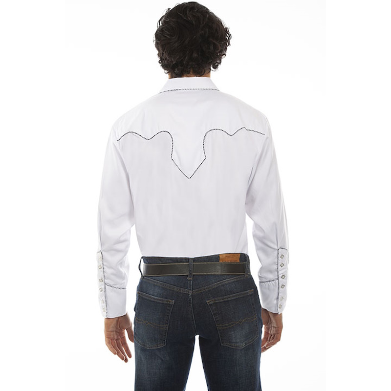 (image for) Solid Color Snap Front Western Shirt with Candy Cane Piping