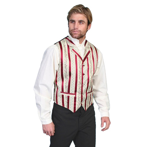 (image for) Classic Western Stripe & Floral Vest with Notched Lapels