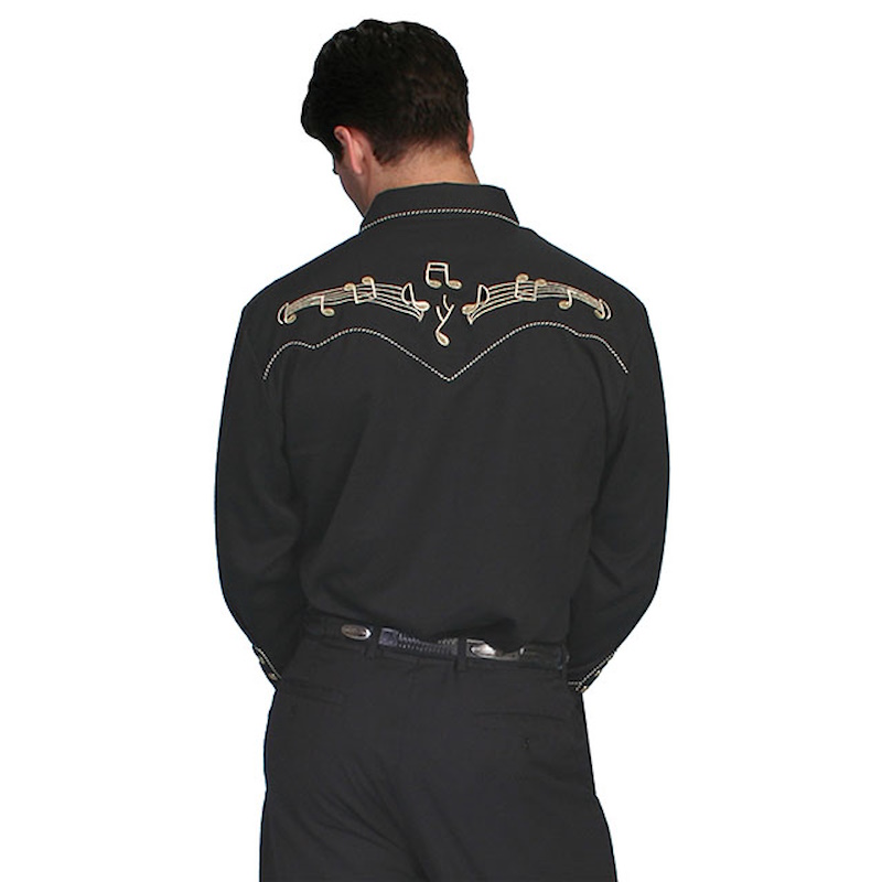 (image for) Western Snap Front Shirt Gold Embroidery Music Notes