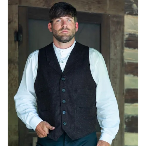 (image for) Western Wool Blend Cullen Vest Notch Lapels & Point Bottom