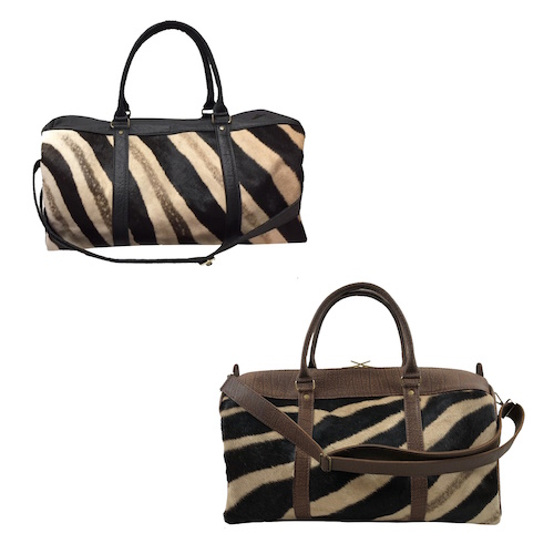 (image for) Zebra Hair On & Cape Buffalo Hide Leather Duffel / Duffle Bag